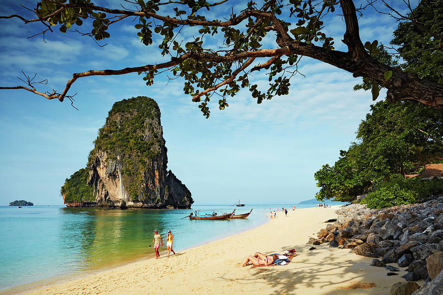 Thailand, Thailand Southern, Krabi, Gulf Of Siam, Gulf Of Thailand, Phra Nang Beach, Railay Peninsula Digital Art by Richard Taylor