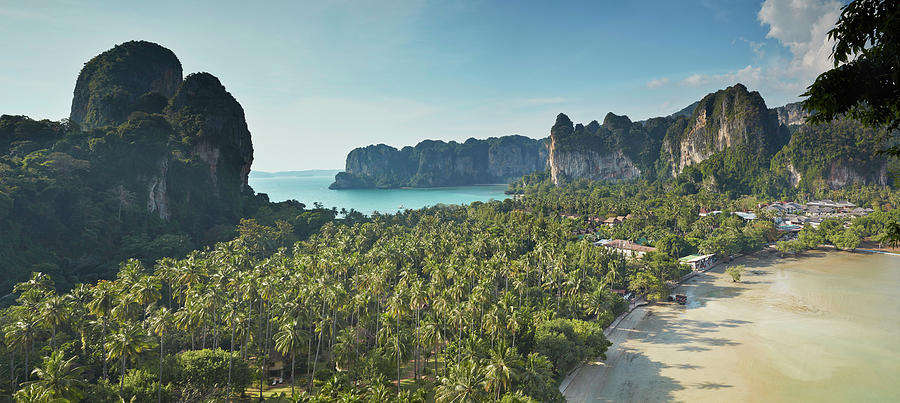 Thailand, Thailand Southern, Krabi, Gulf Of Siam, Gulf Of Thailand, View Across Railay Beach And The Laem Phra Nang Peninsula Digital Art by Richard Taylor