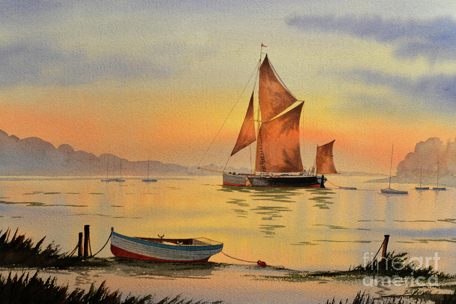 Thames Barge At Sunset Painting by Bill Holkham