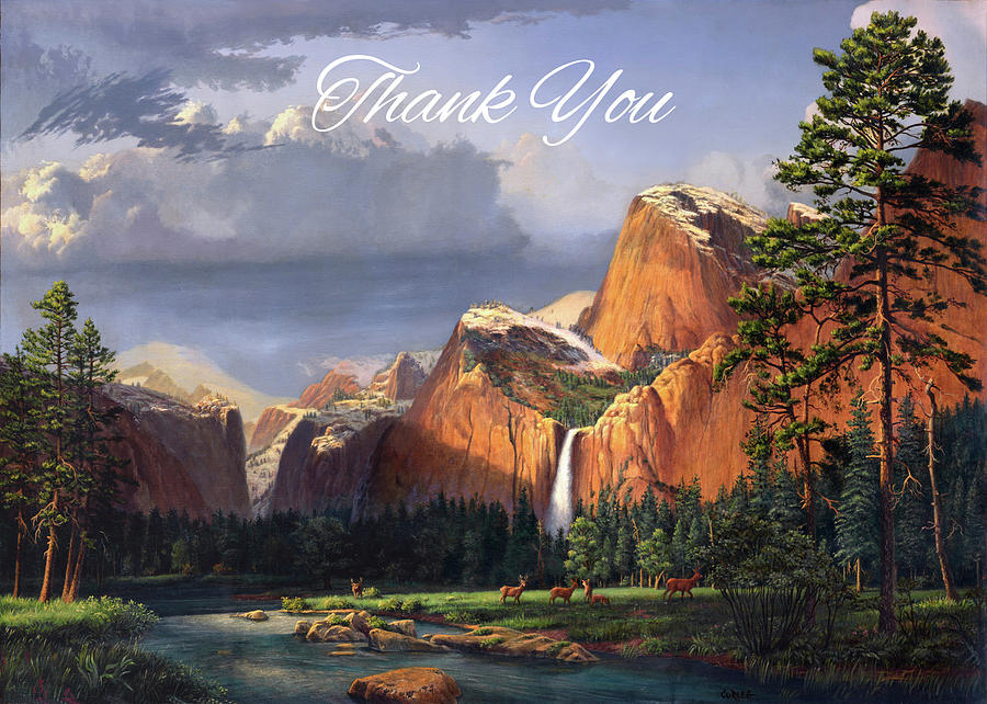 Thank You Greeting Card - Deer Meadow Western Mountain Landscape ...