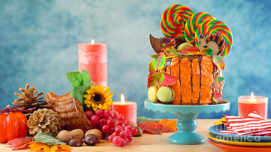 Thanksgiving candyland novelty drip cake Photograph by Milleflore Images