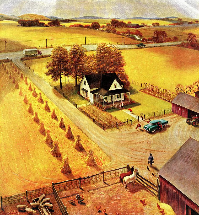 Thanksgiving On The Farm Drawing by John Clymer