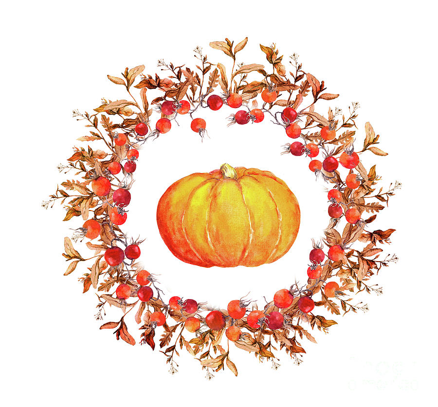 Thanksgiving Wreath - Pumpkins Digital Art by Zzorik
