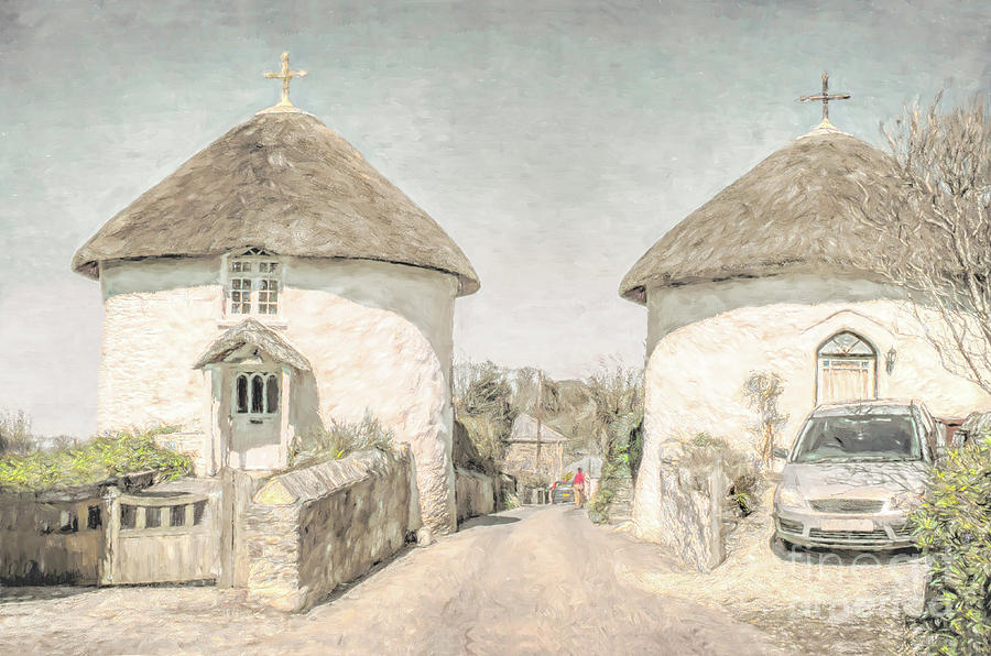 Architecture Digital Art - Thatched Roundhouse cottages by Linsey Williams