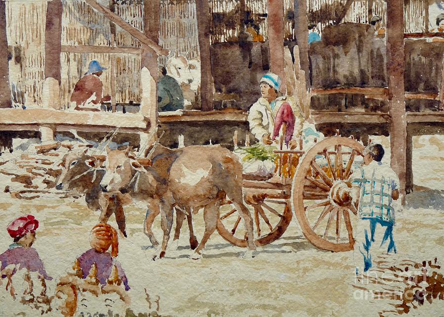 Nature Painting - Thaung Tho Market, Heading Home by Clive Wilson