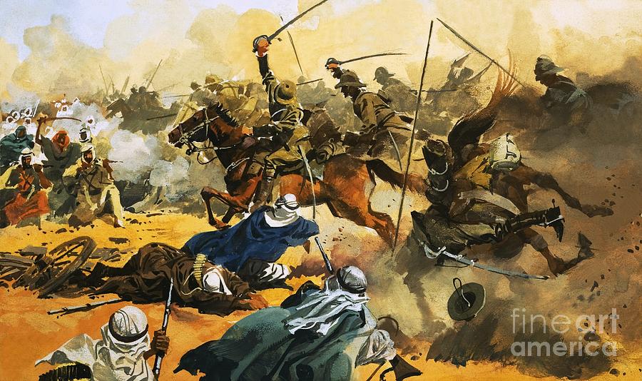 The 21st Lancers Lead The Battle Against The Arab Stronghold At Omdurman In 1897 Painting by Ferdinando Tacconi