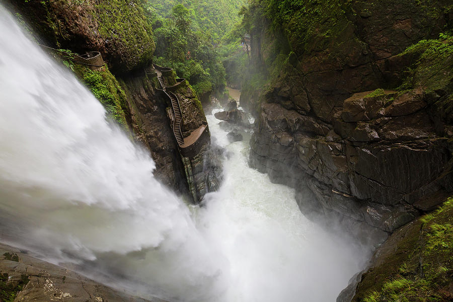 The 80m High Waterfall Pailn Del Diablo devil's Gorge In Baos, Ecuador Photograph by Nicola Lederer