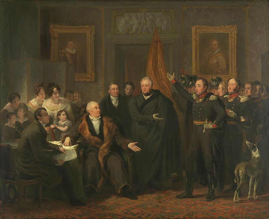 The acceptance of the High Reign by the Triumvirate in the name of the Prince of Orange, November 21 Painting by Jan Willem Pieneman