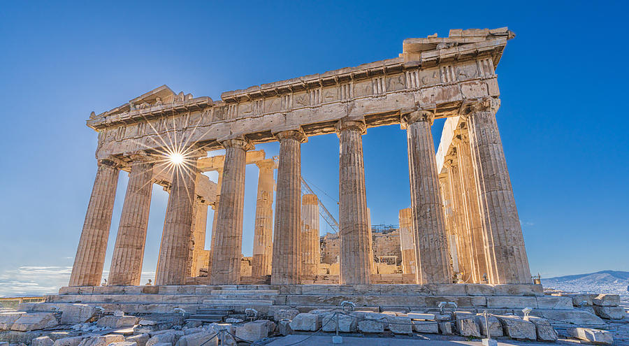 The Acropolis Of Athens And Helios (sun) Photograph by Michael Kalika