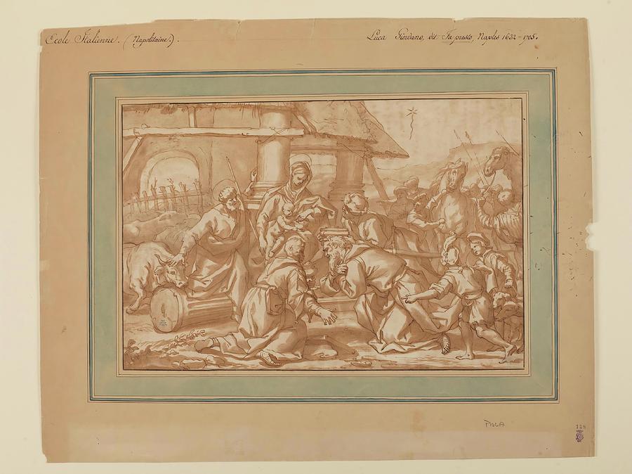 The Adoration of the Magi. XVII century. Grey-brown wash, Pe... Painting by Anonymous
