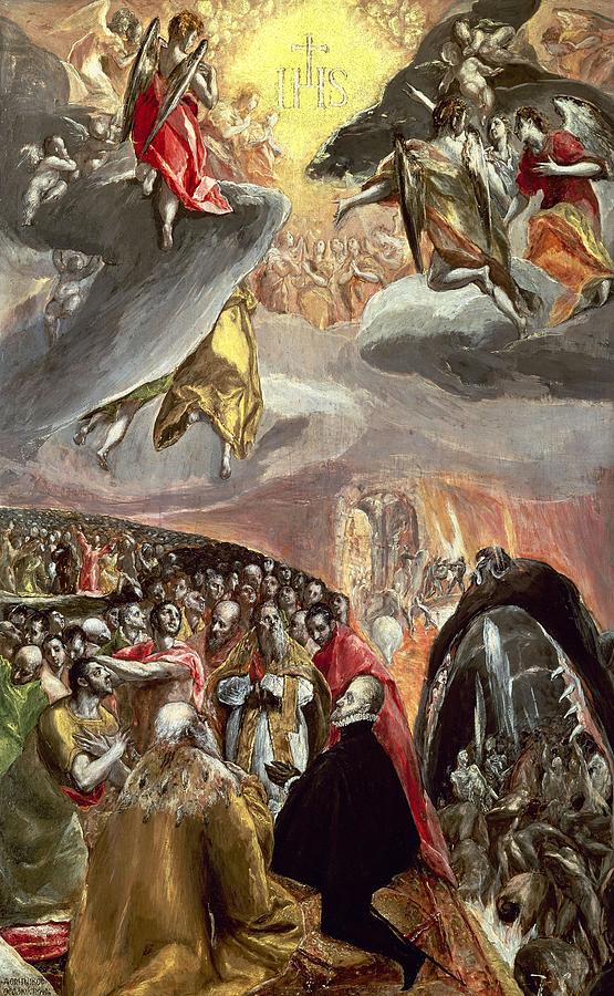 The Adoration of the Name of Jesus - 16th century -. EL GRECO . Pope Pius V . PHILIP II OF SPAIN. Painting by El Greco -1541-1614-