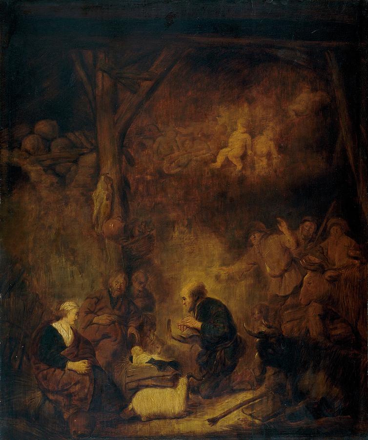 The Adoration of the Shepherds, ca. 1647, Dutch... Painting by Benjamin Cuyp -1612-1652-