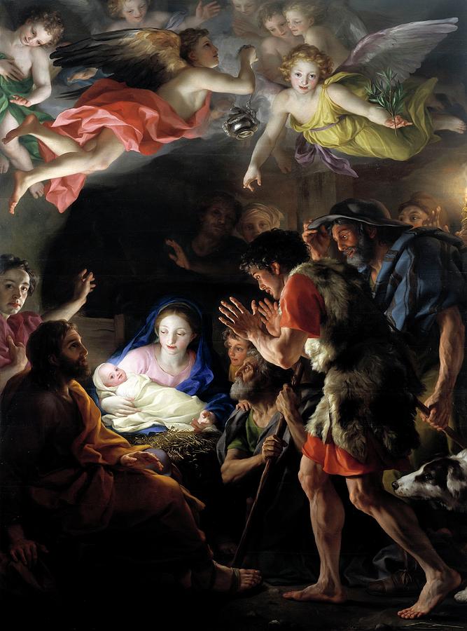 The Adoration of the Shepherds, ca. 1769, German School, Oil on panel, 25... Painting by Anton Raphael Mengs -1728-1779- The Adoration of the Shepherds, ca. 1769, German School, Oil on panel, 25... Painting by Anton Raphael Mengs -1728-1779-