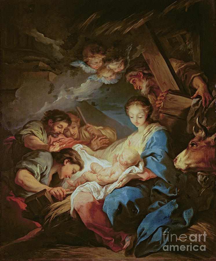 Madonna Painting - The Adoration Of The Shepherds by Carle Van Loo