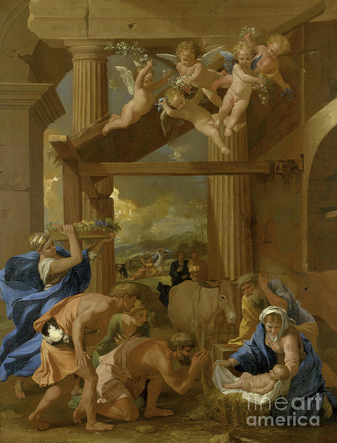 The Adoration of the Shepherds, circa 1633  Painting by Nicolas Poussin