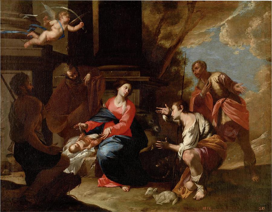 The Adoration of the Shepherds. First half of the XVII century. Oil on ca... Painting by Bartolomeo Bassante