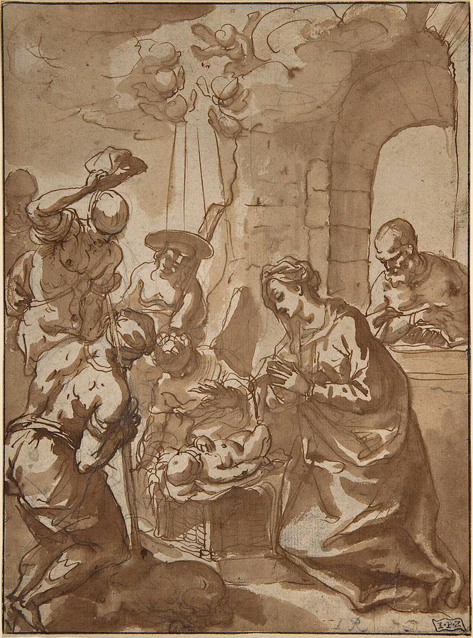 The Adoration of the Shepherds Drawing by Hans Rottenhammer