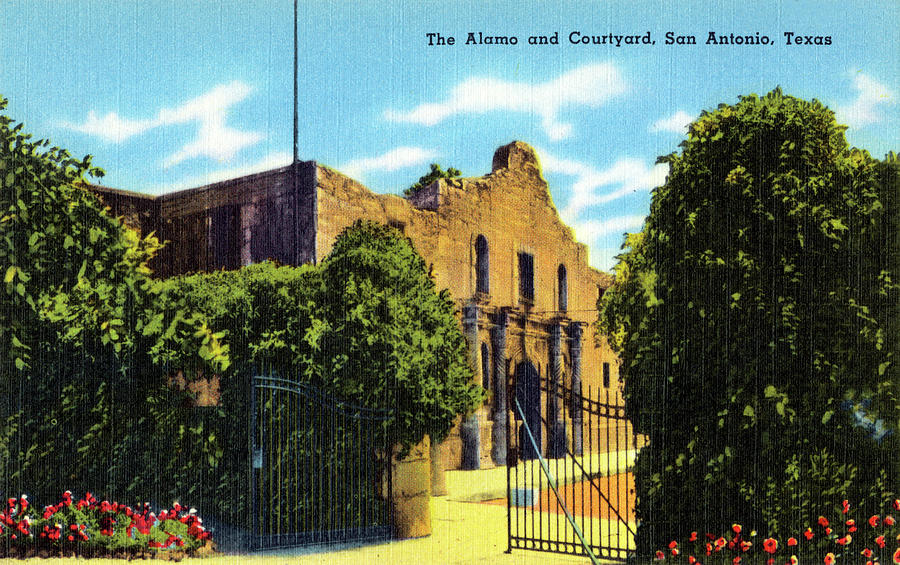 The Alamo and courtyard, San Antonio, Texas Painting by Unknown The Alamo and courtyard, San Antonio, Texas Painting by Unknown
