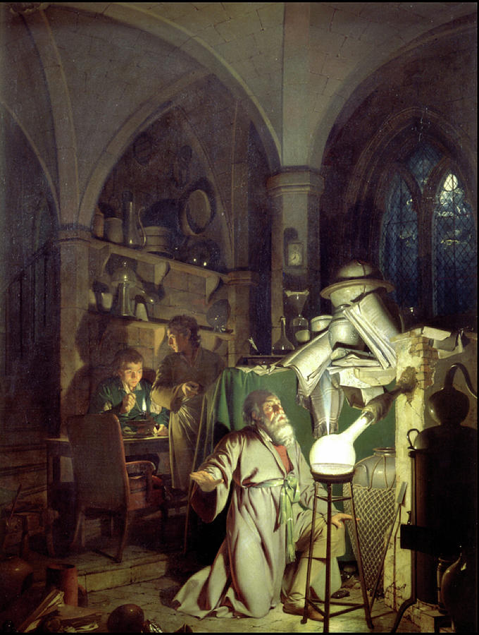 The Alchemist Discovering Phosphorus Painting by Joseph Wright of Derby