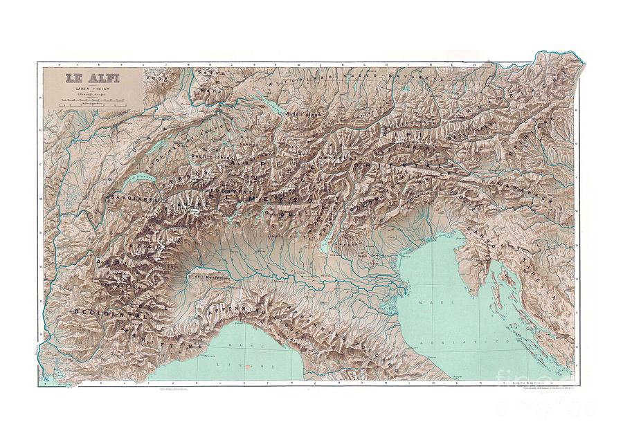 Map Drawing - The Alps by G Roncagli