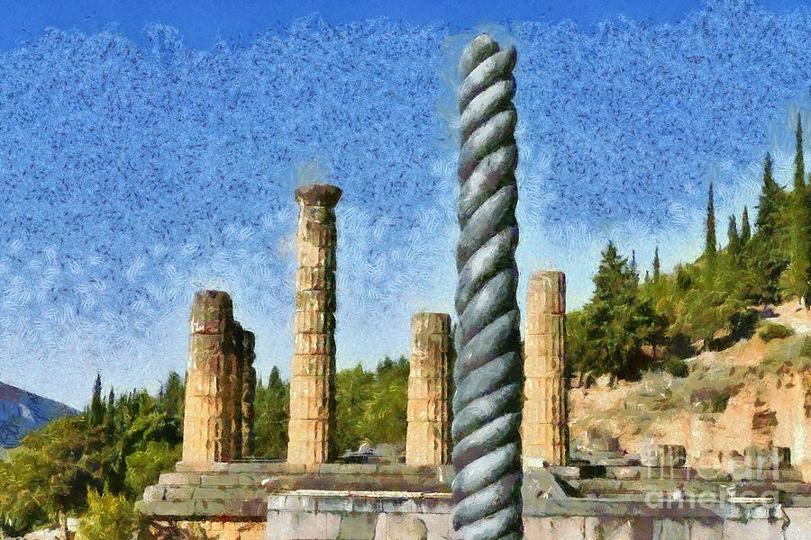 The Altar of Chiots and the temple of Apollo in Delphi Painting by George Atsametakis