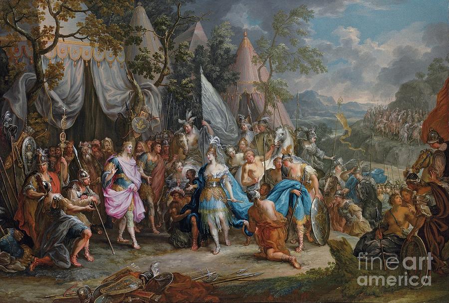 Greek Painting - The Amazon Queen, Thalestris, In The Camp Of Alexander The Great by Johann Georg Platzer