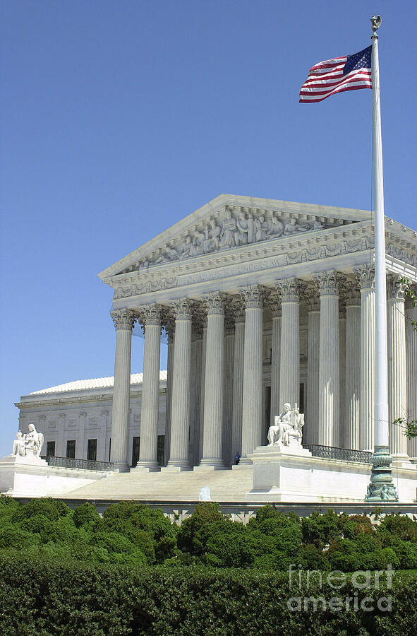 The American Supreme Court Building In Washington Dc (neoclassical Architecture With The American Flag) Drawing by American School The American Supreme Court Building In Washington Dc (neoclassical Architecture With The American Flag) Drawing by American School
