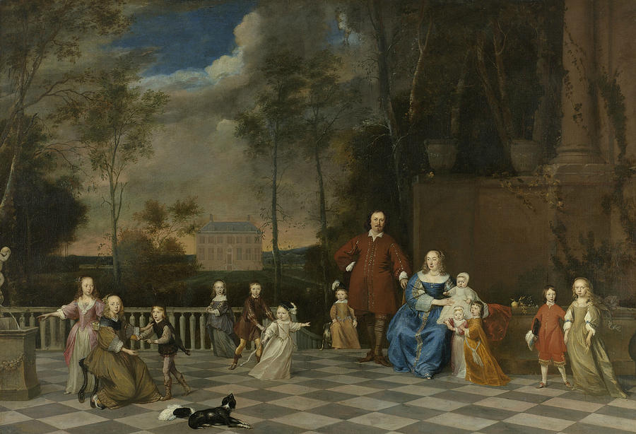 The Amsterdam Merchant Jeremias van Collen, His Wife and Their Twelve Children Painting by Pieter van Anraedt