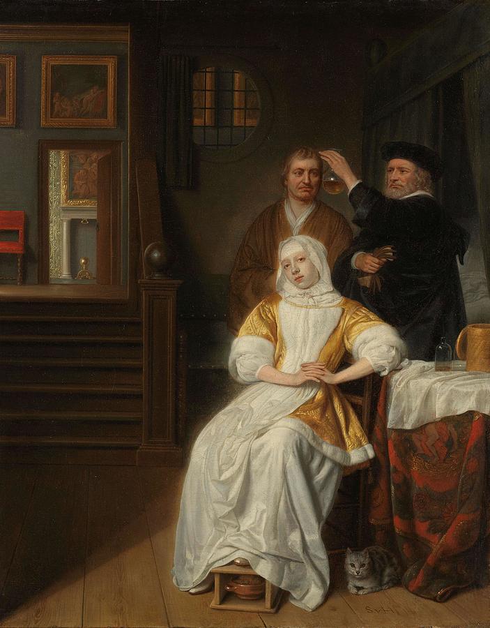 Samuel Van Hoogstraten Painting - The Anemic Lady. by Samuel van Hoogstraten