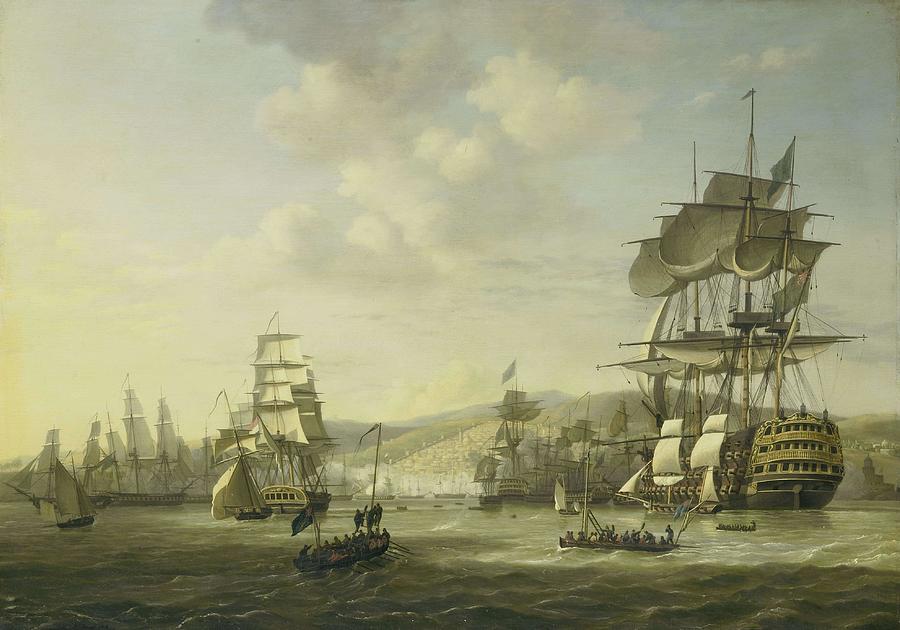 The Anglo-Dutch Fleet in the Bay of Algiers Backing up the Ultimatum to Release the Christian Sla... Painting by Nicolaas Baur -1767-1820-