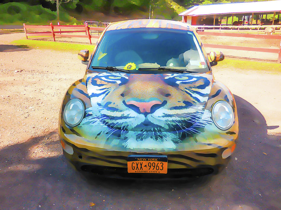 The animal parks new theme car 2 Painting by Jeelan Clark