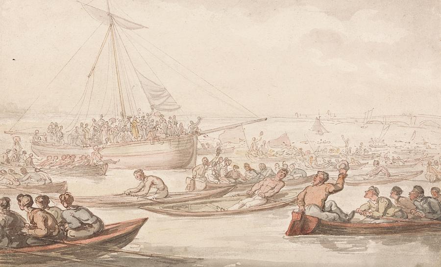 The Annual Sculling Race for Doggetts Coat and Badge Drawing by Thomas Rowlandson