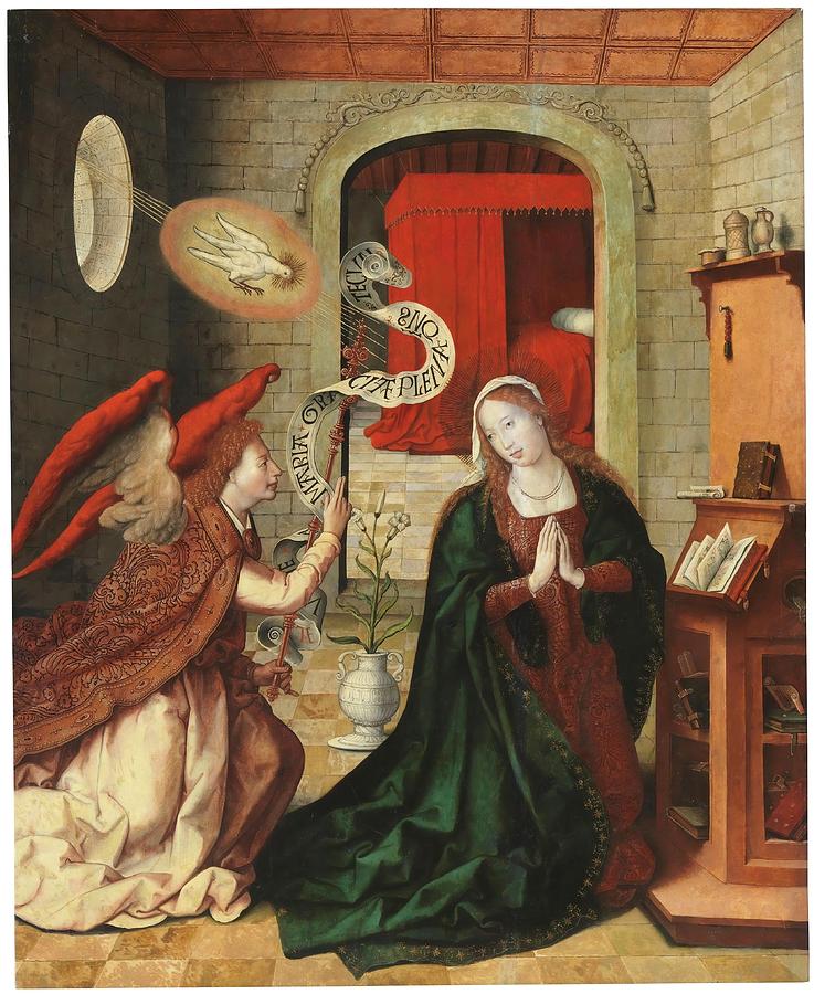 'The Annunciation'. 1501 - 1535. Oil on panel. ARCHANGEL GABRIEL. VIRGIN  MARY. Painting by Leon Picardo