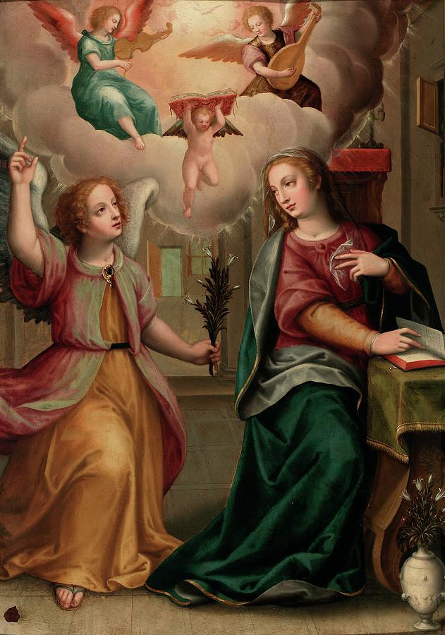 The Annunciation, 16th century, Spanish School, Panel, 81 cm x 57 cm, P03272. Painting by Anonymous