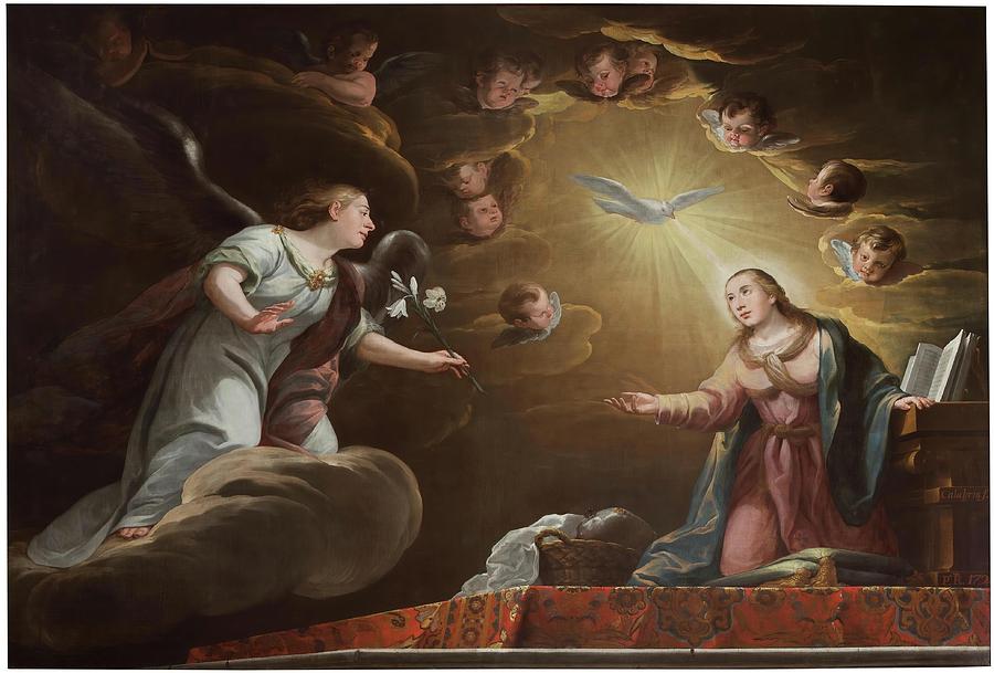The Annunciation. 1720. Oil on canvas. Painting by Pedro De Calabria