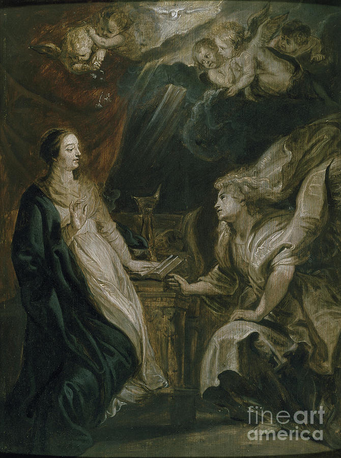 The Annunciation, 17th Century Oil On Panel Painting by Peter Paul Rubens