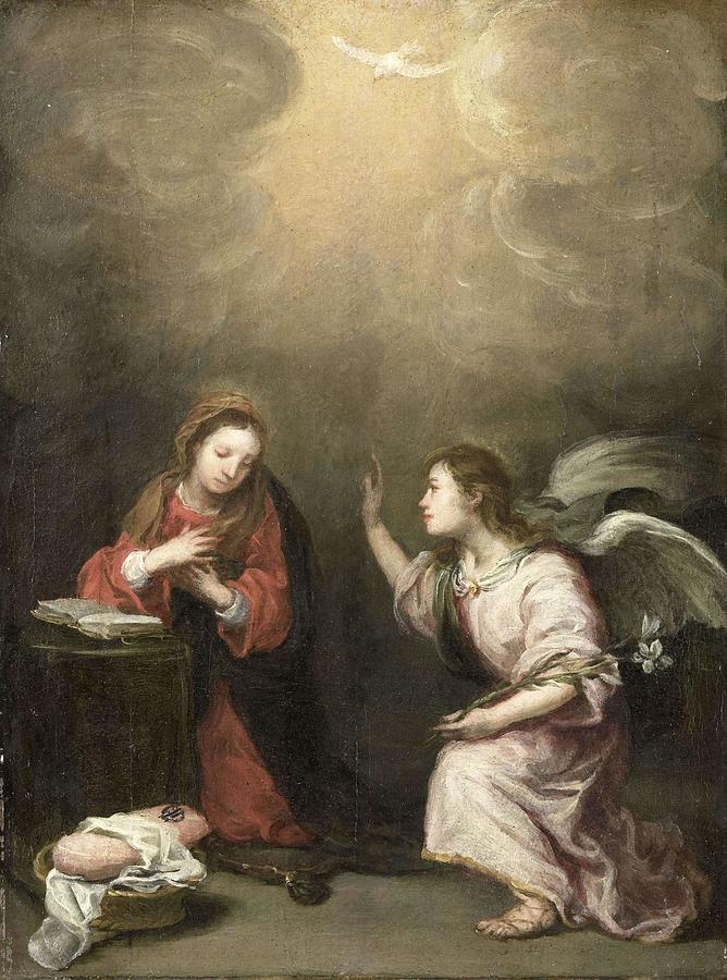The Annunciation. Painting by Bartolome Esteban Murillo -follower of-