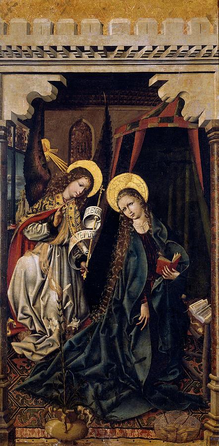 The Annunciation, ca. 1500, Spanish School, Panel, 200 cm x 100 cm, P01254. Painting by Master of the Sisla -15th-16th cent - The Annunciation, ca. 1500, Spanish School, Panel, 200 cm x 100 cm, P01254. Painting by Master of the Sisla -15th-16th cent -