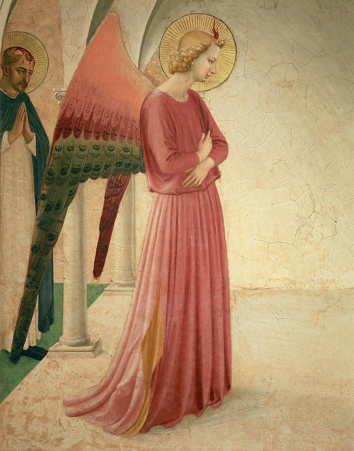 The Annunciation, Detail Of The Angel Gabriel And St Peter The Martyr, 1442 Painting by Fra Angelico