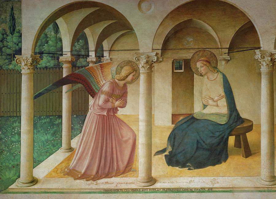 The Annunciation. Fresco in the former dormitory of the Dominican monastery San Marco, Florence. Painting by Fra Angelico -c 1395-1455-