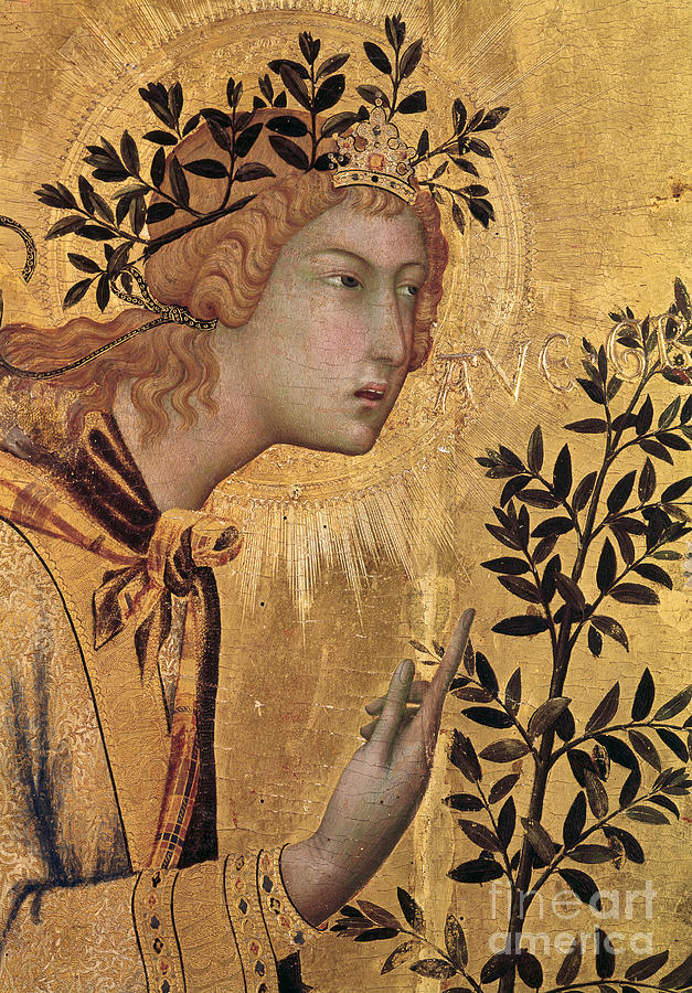 The Annunciation With St. Margaret And St. Asano, Detail Of The Archangel Gabriel, 1333 Painting by Simone Martini