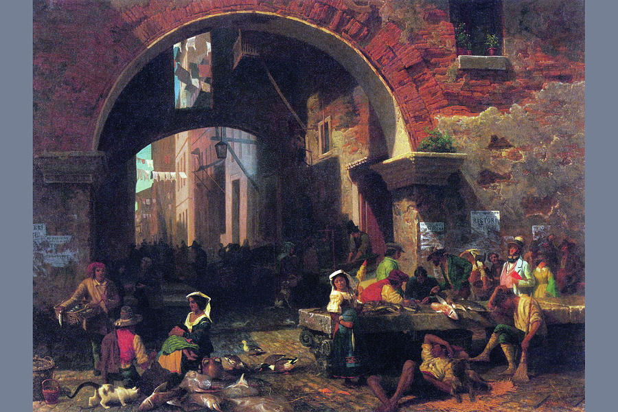 The Arch of Octavius, Roman Fish market Painting by Albert Bierstadt