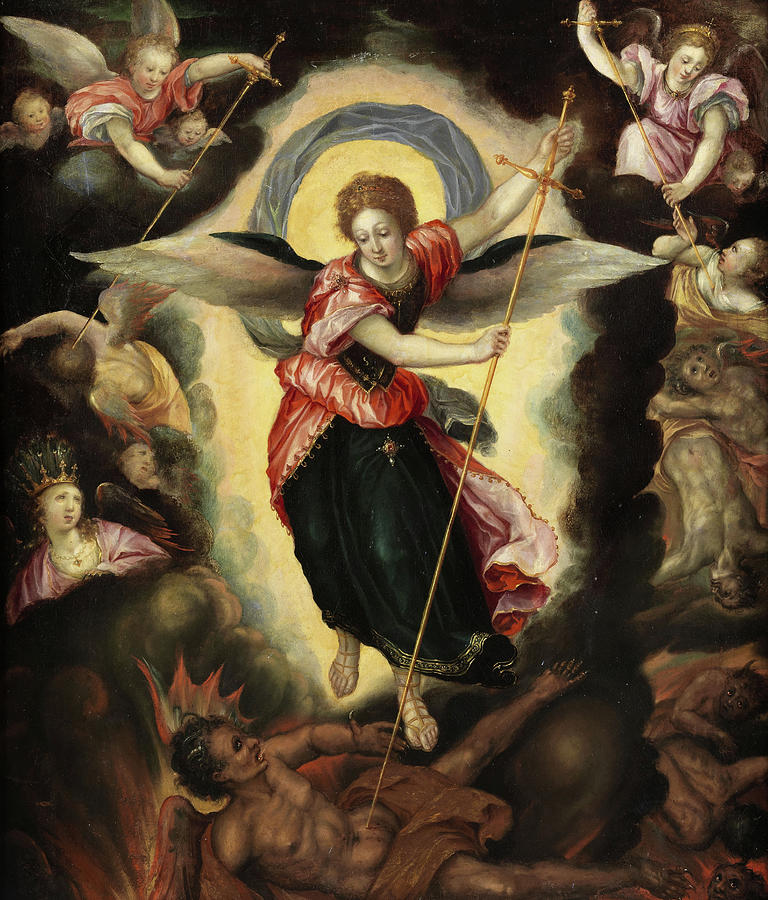 The Archangel Michael Defeating Satan Painting by Christoph Schwarz