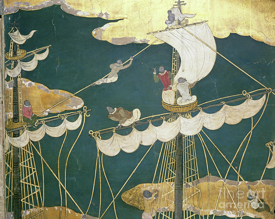 The Arrival Of The Portuguese In Japan, Detail Of Ship's Mast And Crow ...