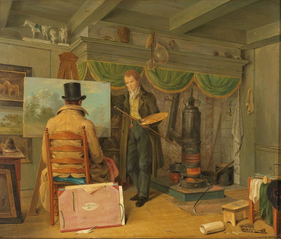 The Artist at his Studio. The Painter in his Studio. Painting by Anthony Oberman -1781-1845-