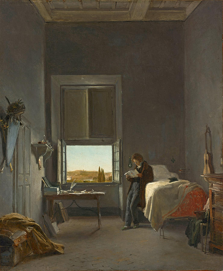 The Artist in His Room at the Villa Medici, Rome  Painting by Leon Cogniet