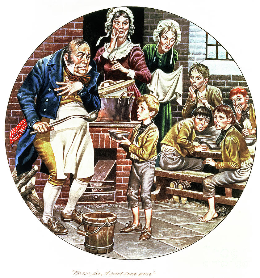 The Artists Second Interpretation Of Oliver Twist Asking For More, From The world Of Charles Dickens Later Made As A Spode Plate Painting by H. Devine