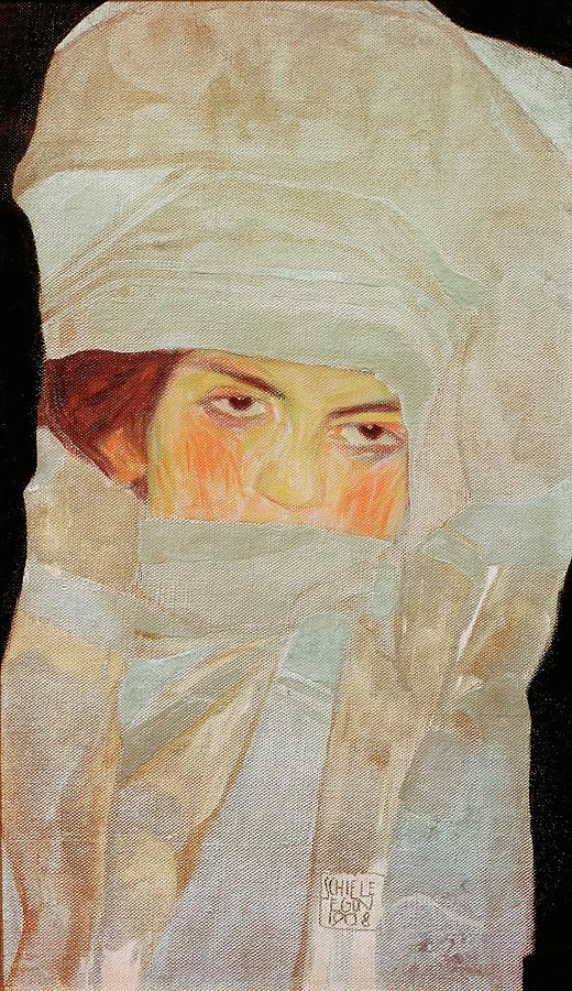 -The Artists sister Melanie with Silver-Colored Scarves-, 1908 Oil and metallic paint. Painting by Egon Schiele -1890-1918-