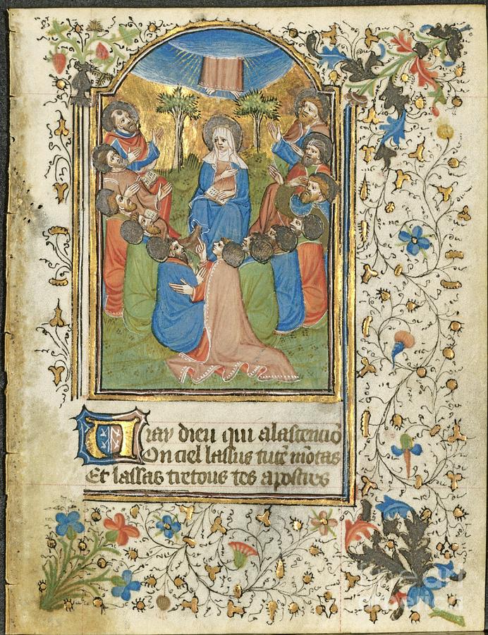 The Ascension Leaf From A Book Of Hours Drawing by Heritage Images
