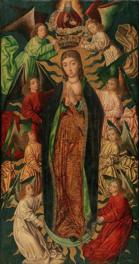 The Assumption and Coronation of the Virgin. Ca. 1497. Oil on... Painting by Diego de la Cruz -fl 1482-1500-